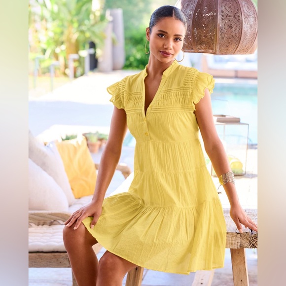 Boston Proper Dresses & Skirts - Boston Proper Tiered Shift Dress Lemon Drop XS Babydoll Ruffled Feminine Boho